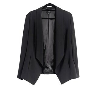 H by Halston Open Front Black Blazer Minimalist Shawl Career Capsule Wardrobe